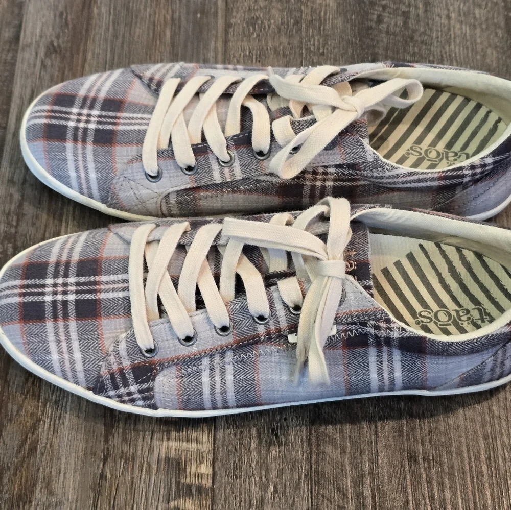TAOS Star Gray Plaid Lace Up Casual Sneakers Canvas  Low Top Shoes Womens 10